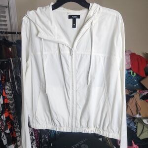 Aqua White Hooded Zip-Up Bomber Jacket